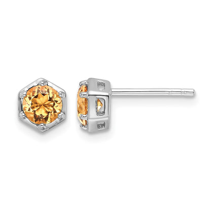 Sterling Silver Rhodium-plated Polished Citrine Post Earrings