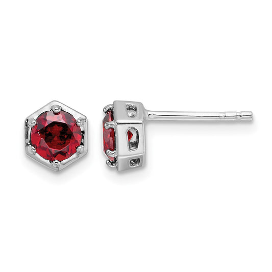 Sterling Silver Rhodium-plated Polished Garnet Post Earrings