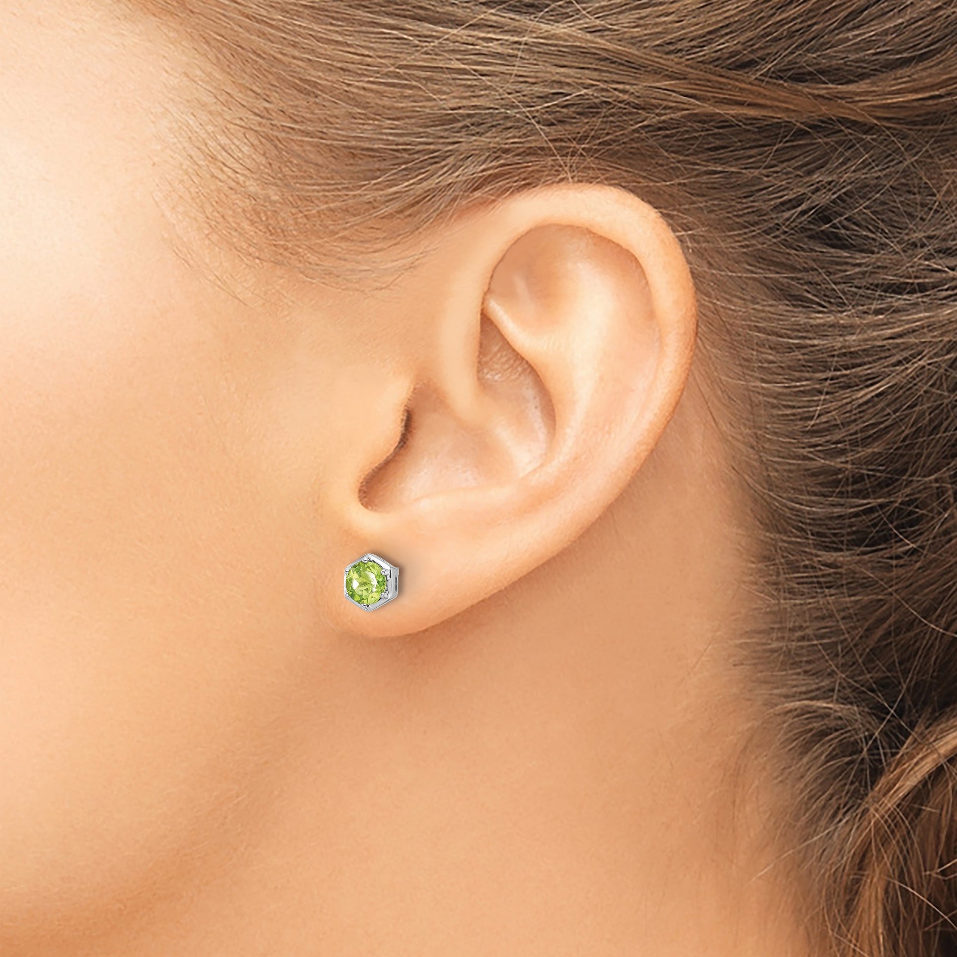 Sterling Silver Rhodium-plated Polished Peridot Post Earrings