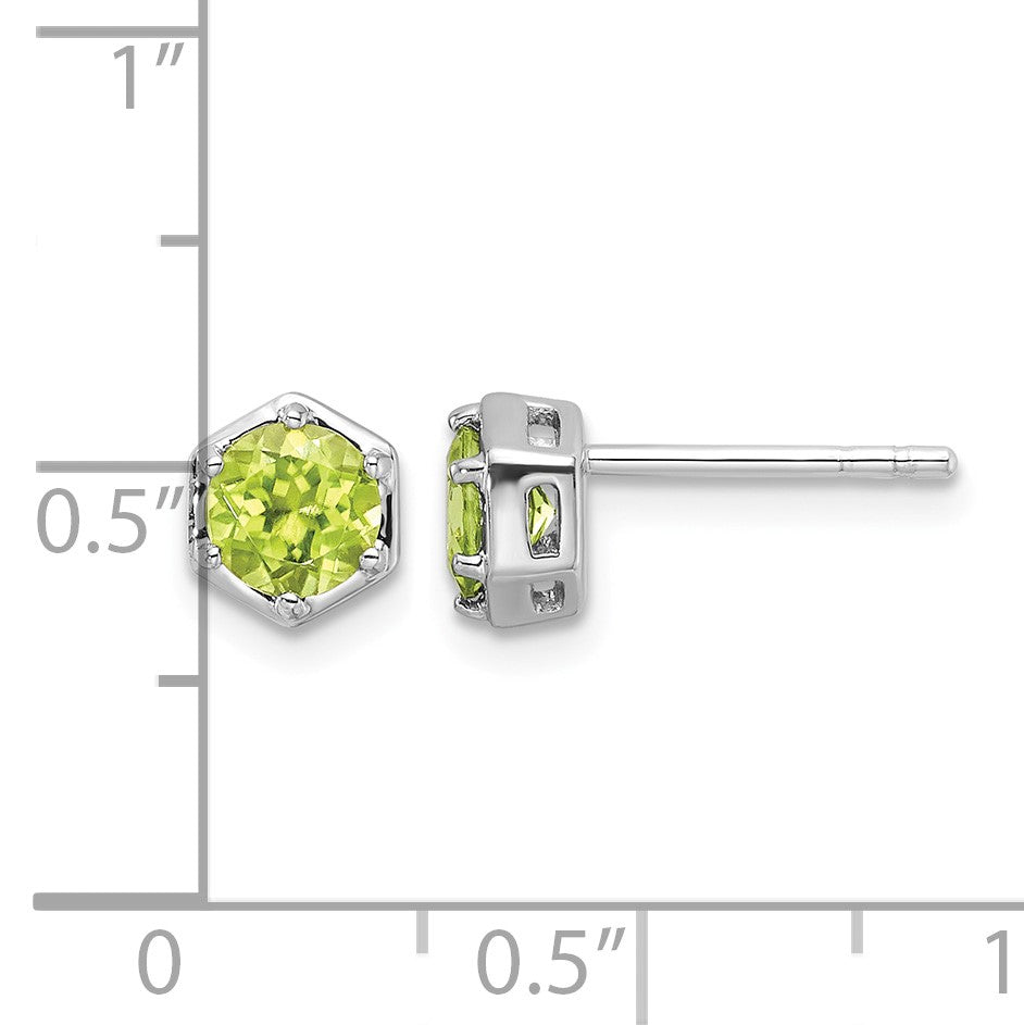 Sterling Silver Rhodium-plated Polished Peridot Post Earrings