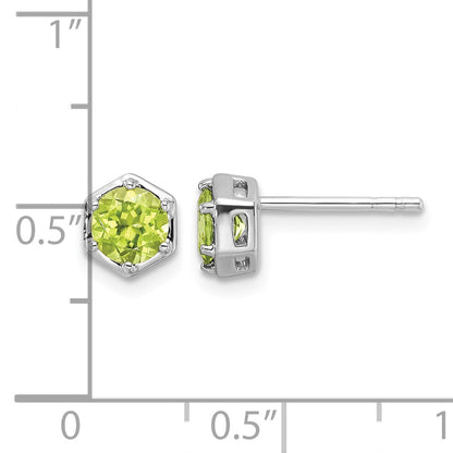 Sterling Silver Rhodium-plated Polished Peridot Post Earrings