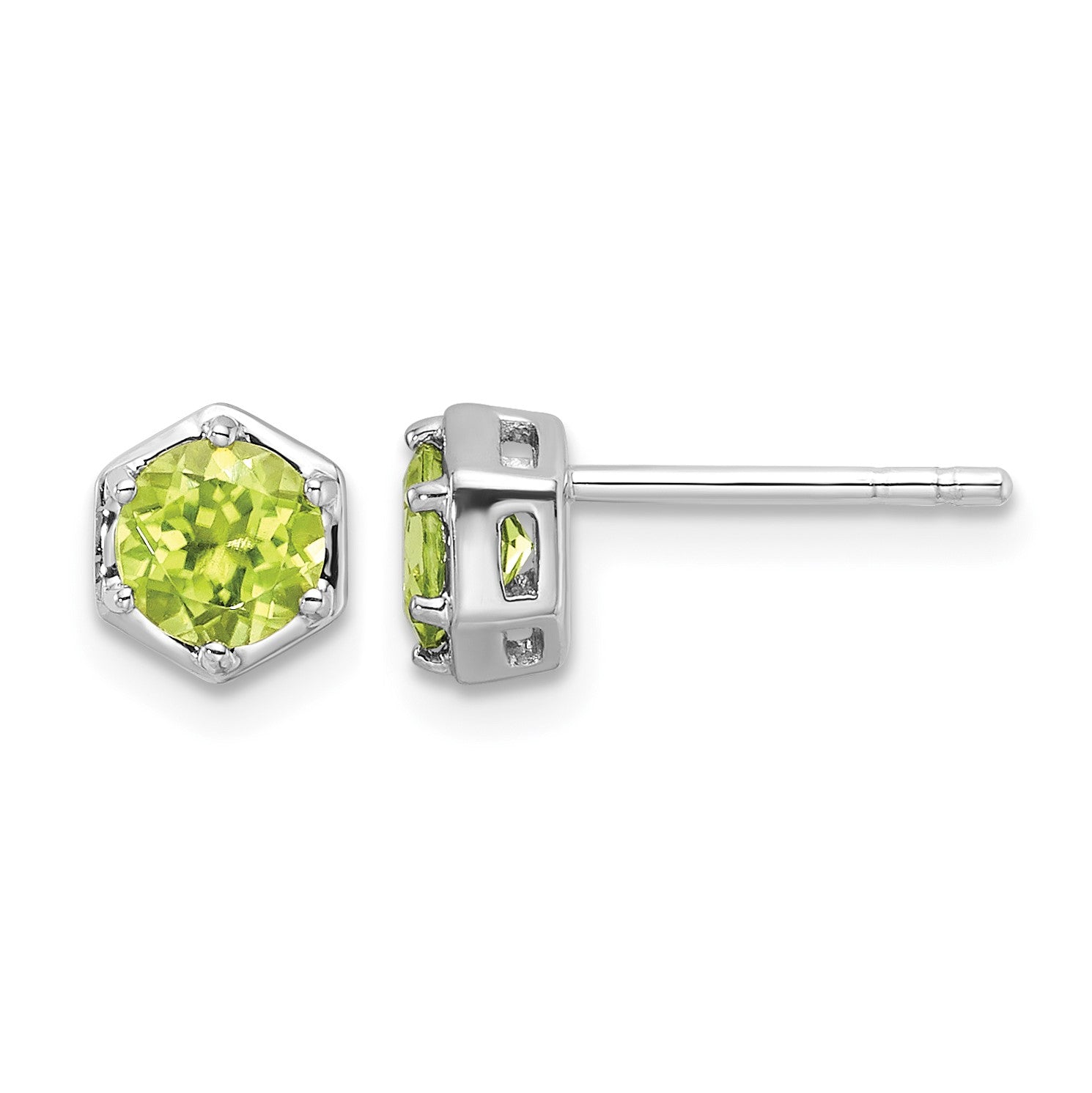 Sterling Silver Rhodium-plated Polished Peridot Post Earrings