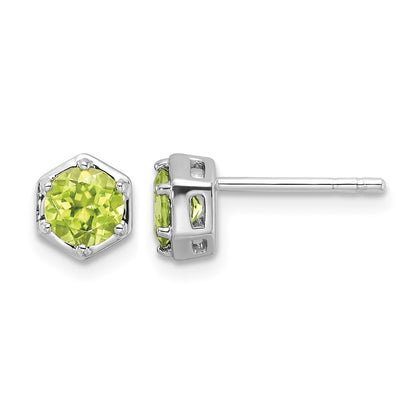 Sterling Silver Rhodium-plated Polished Peridot Post Earrings