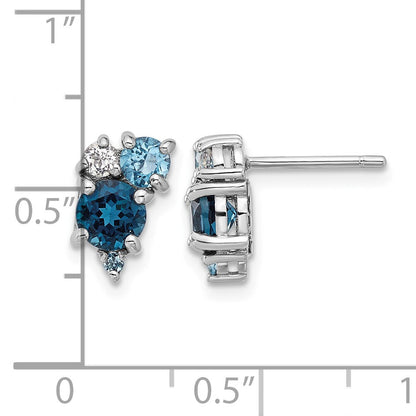 Sterling Silver Rh-plated London/Lt Swiss Blue/White Topaz Post Earrings