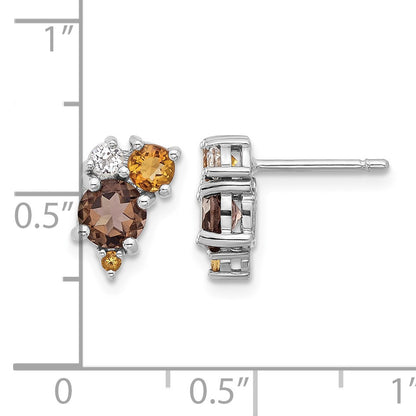 Sterling Silver Rhodium-plated Smoky Quartz Citrine White Topaz Earrings