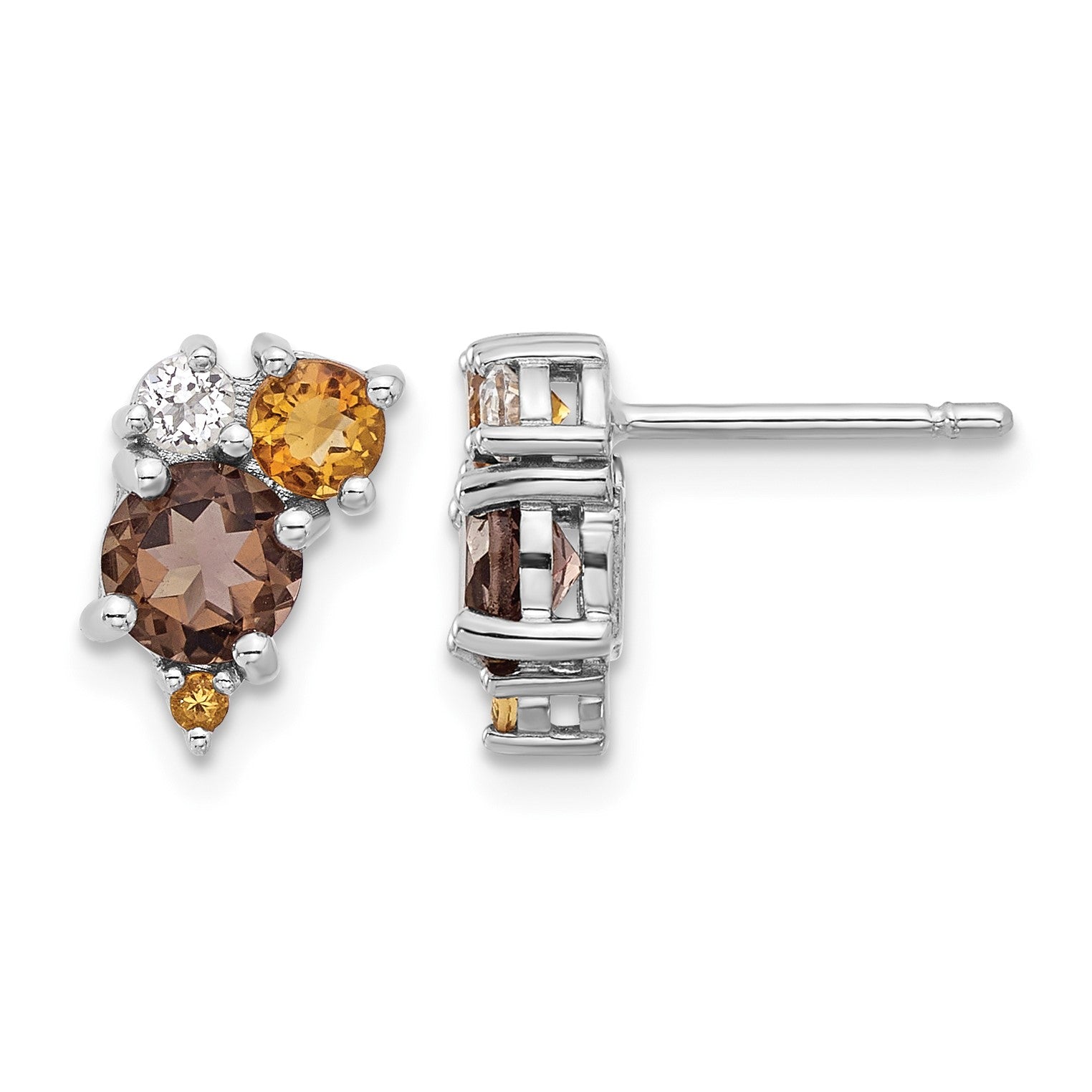 Sterling Silver Rhodium-plated Smoky Quartz Citrine White Topaz Earrings