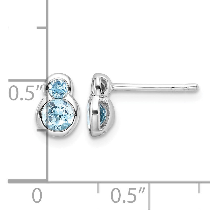 Sterling Silver Rhodium-plated Polished Swiss Blue Topaz Post Earrings