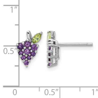 Sterling Silver Rhodium-plated Amethyst and Peridot Grape Post Earrings