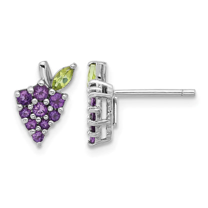 Sterling Silver Rhodium-plated Amethyst and Peridot Grape Post Earrings