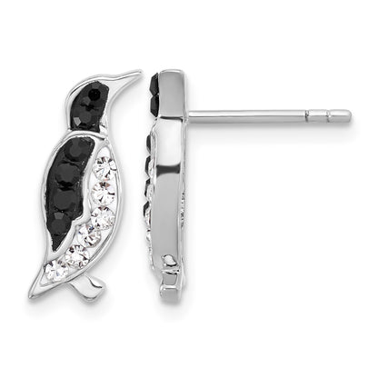 Sterling Silver Rh-plated Polished Crystal Penguin Post Earrings