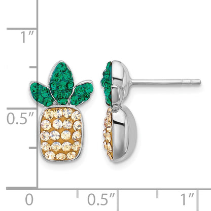 Sterling Silver Rh-plated Polished Crystal Pineapple Post Earrings