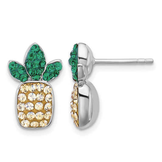 Sterling Silver Rh-plated Polished Crystal Pineapple Post Earrings