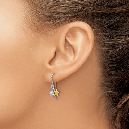 Sterling Silver RH-plated Flash Gold-plated Starfish & Shell Dangle Earring