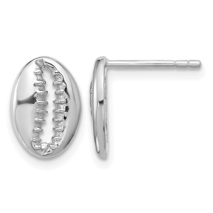 Sterling Silver Rh-plated Polished Cowrie Shell Post Earrings