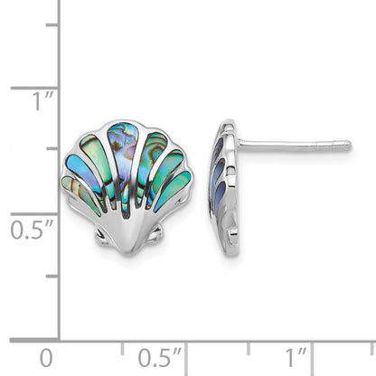 Sterling Silver Rh-plated Polished Abalone Shell Post Earrings