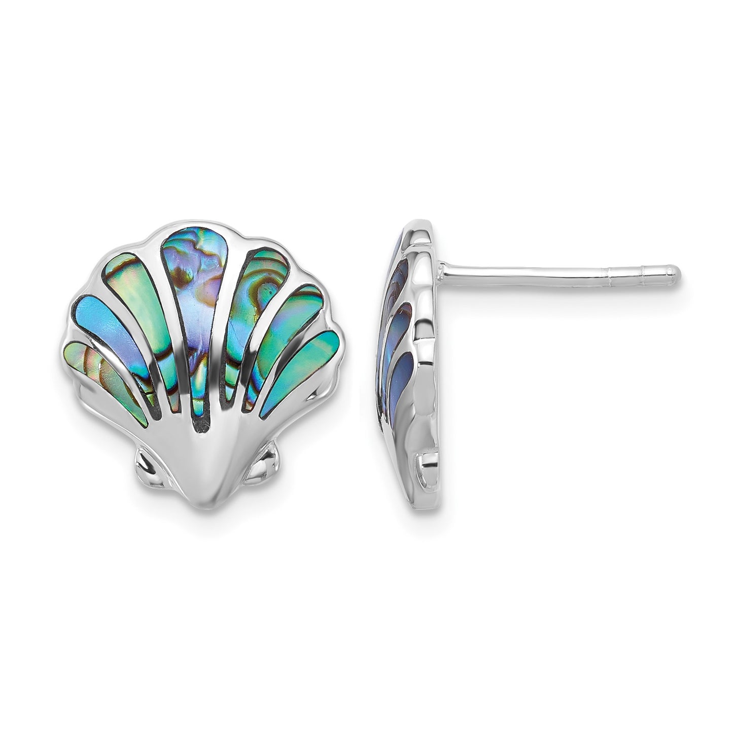 Sterling Silver Rh-plated Polished Abalone Shell Post Earrings