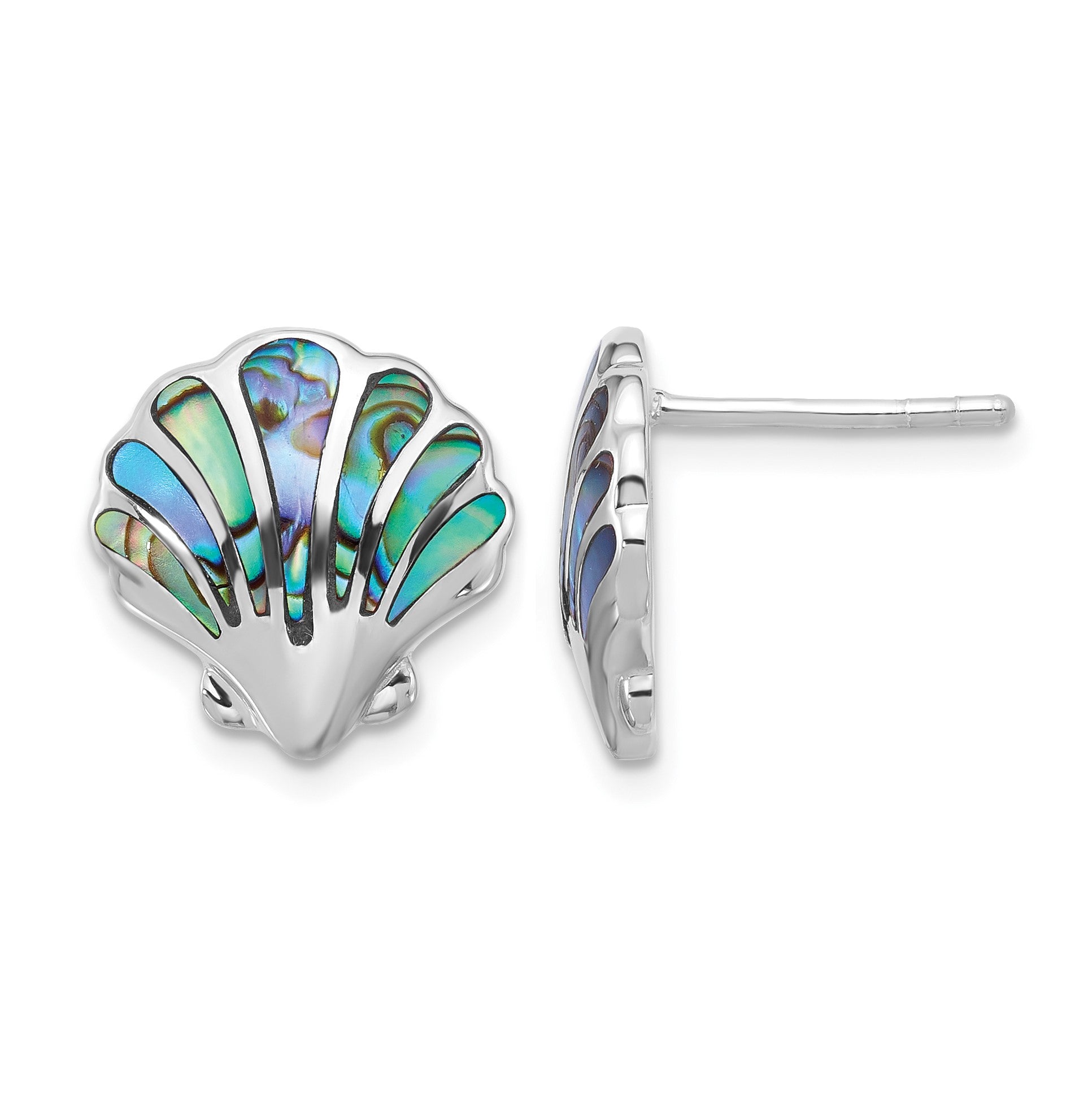 Sterling Silver Rh-plated Polished Abalone Shell Post Earrings