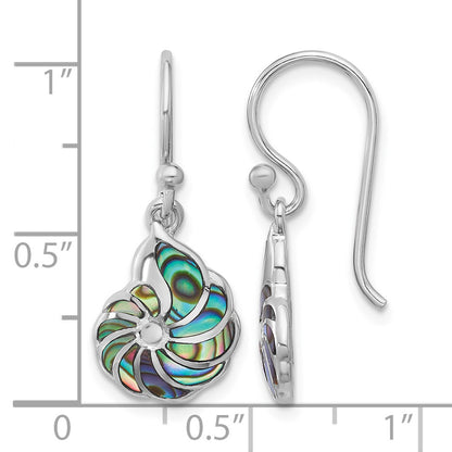 Sterling Silver Rh-plated Polished Abalone Swirl Shell Dangle Earrings