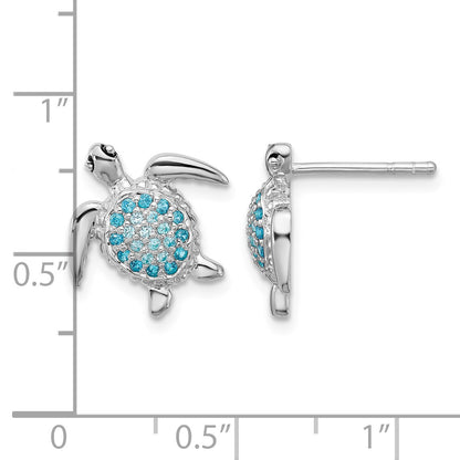 Sterling Silver Rh-plated Polished CZ Turtle Post Earrings