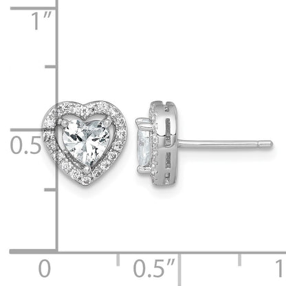 Sterling Silver Rhodium-plated Polished 9.0mm Heart Halo CZ Post Earrings