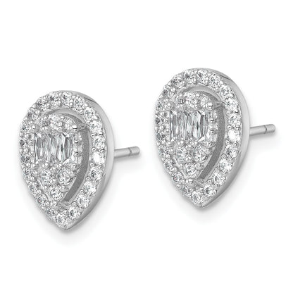 Sterling Silver Rhodium-plated Polished Fancy CZ Teardrop Halo Post Earrings