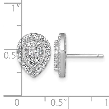 Sterling Silver Rhodium-plated Polished Fancy CZ Teardrop Halo Post Earrings