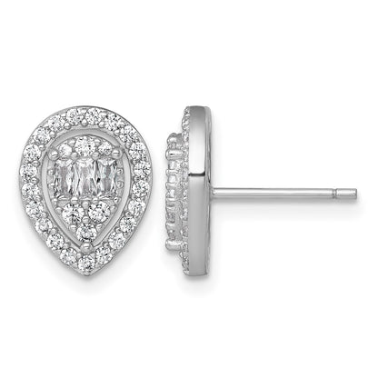 Sterling Silver Rhodium-plated Polished Fancy CZ Teardrop Halo Post Earrings