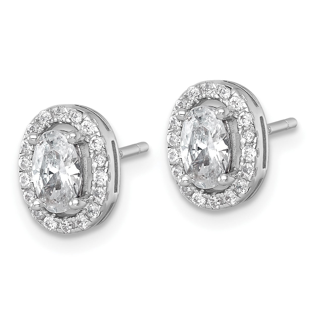 Sterling Silver Rhodium-plated Polished 9.5 x 7.0mm Oval CZ Halo Post Earrings