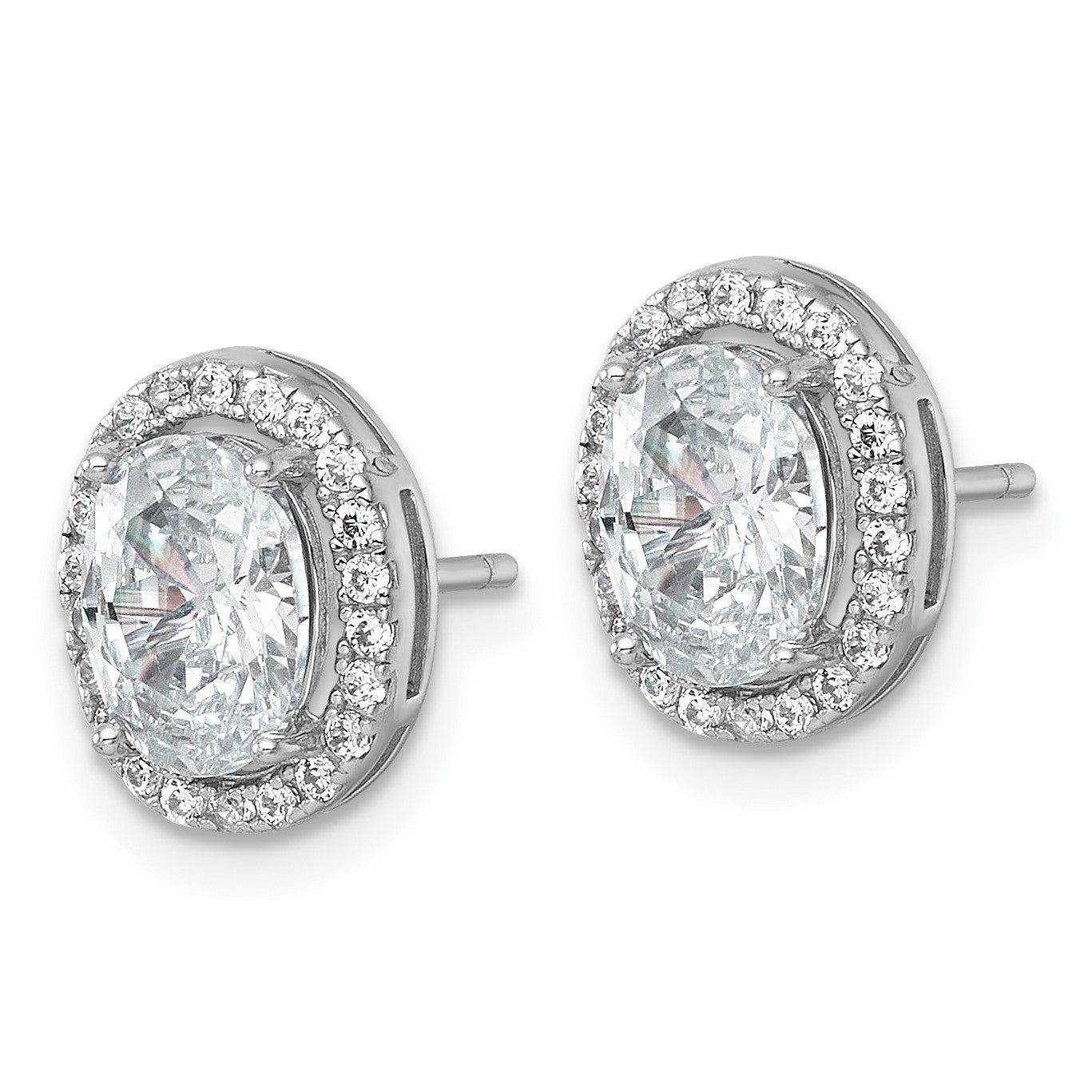 Sterling Silver Rhodium-plated Polished 11.0 x 9.0mm Oval CZ Halo Post Earrings