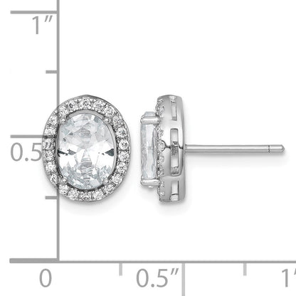 Sterling Silver Rhodium-plated Polished 11.0 x 9.0mm Oval CZ Halo Post Earrings