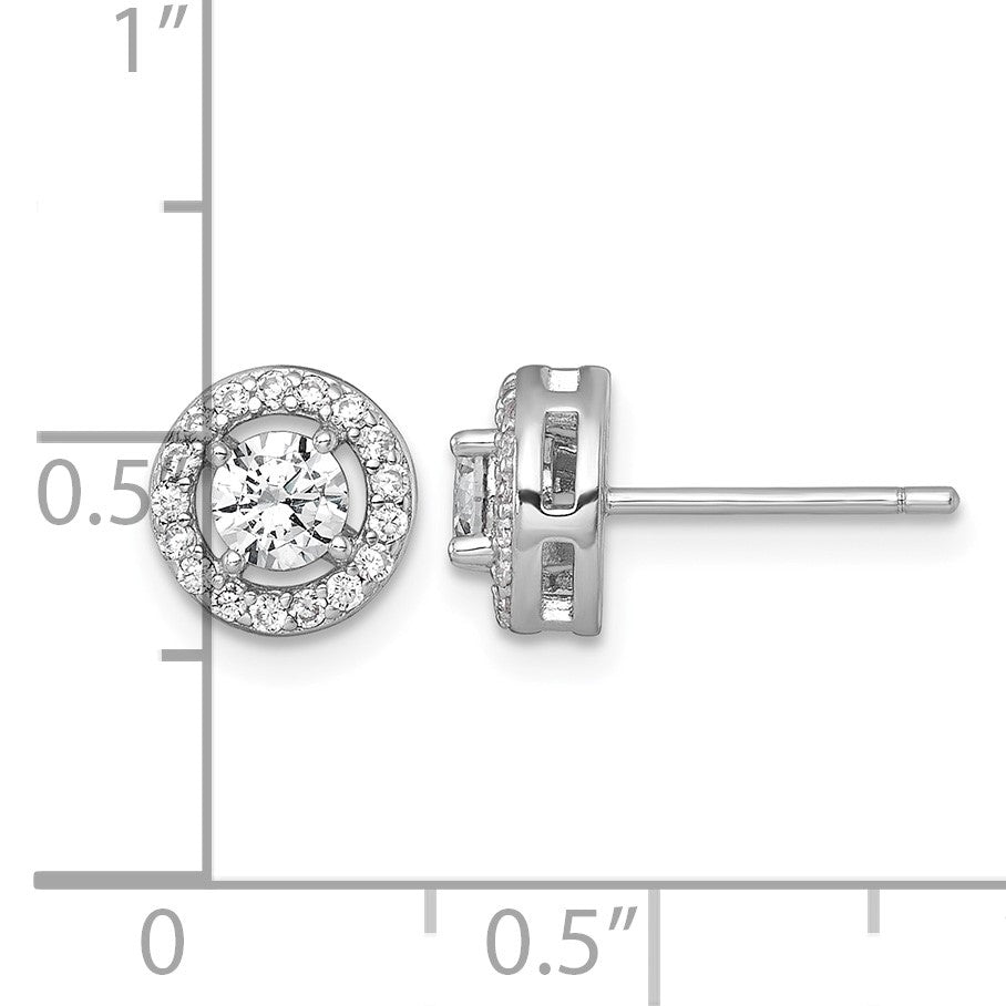 Sterling Silver Rhodium-plated Polished 8.0mm Round CZ Halo Post Earrings