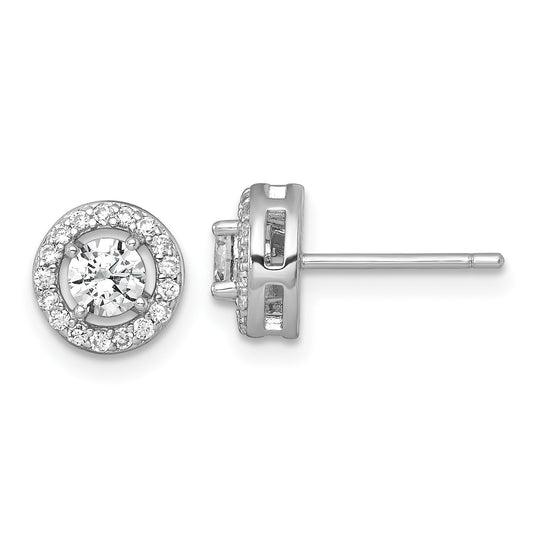 Sterling Silver Rhodium-plated Polished 8.0mm Round CZ Halo Post Earrings