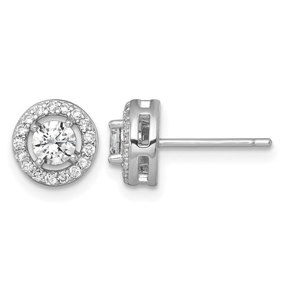 Sterling Silver Rhodium-plated Polished 8.0mm Round CZ Halo Post Earrings