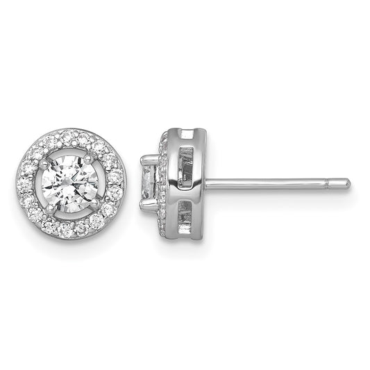 Sterling Silver Rhodium-plated Polished 8.0mm Round CZ Halo Post Earrings