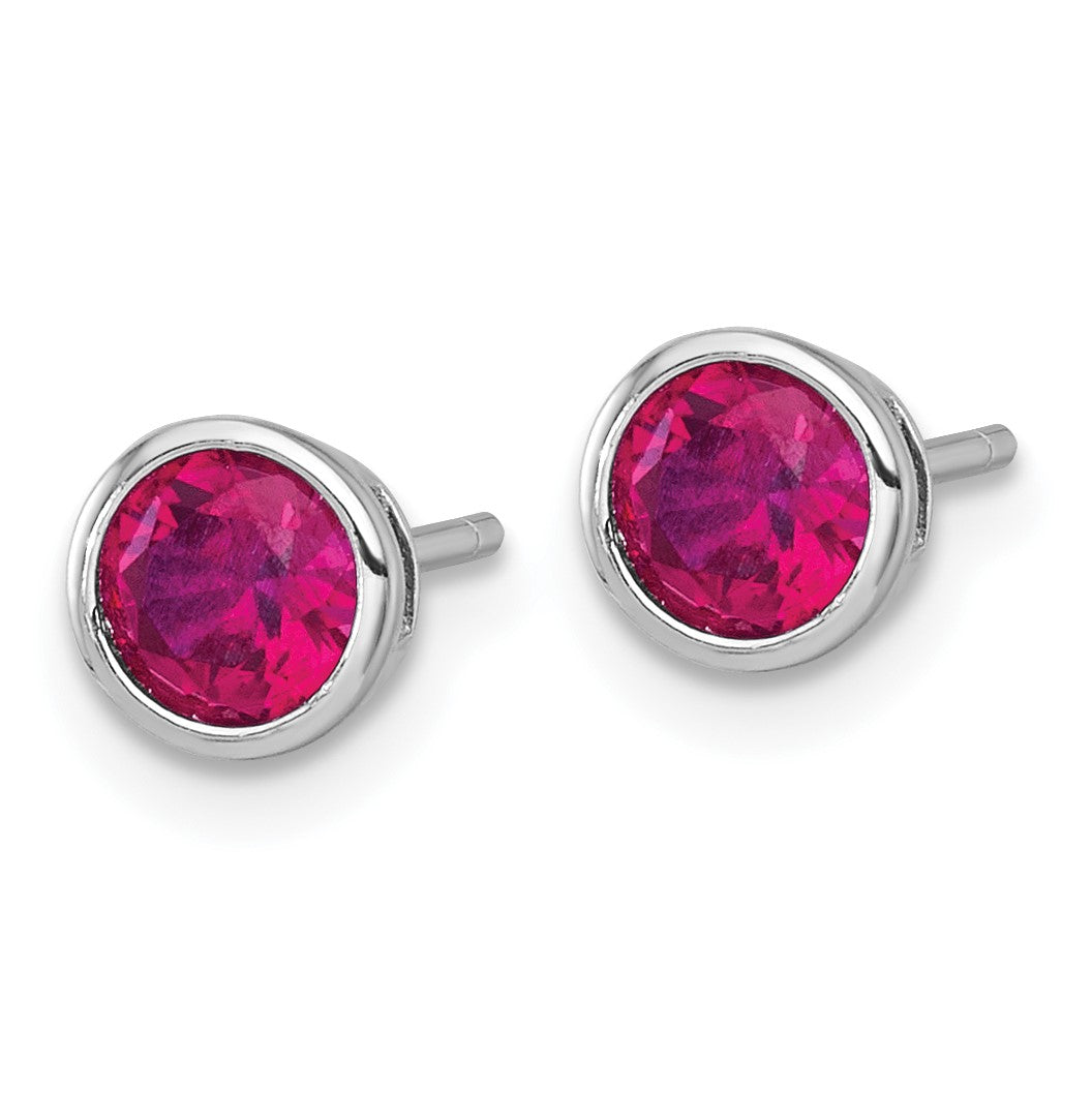 Sterling Silver Rhodium-plated Polished Bezel Set 6.2mm Round Red CZ Stud Earrings