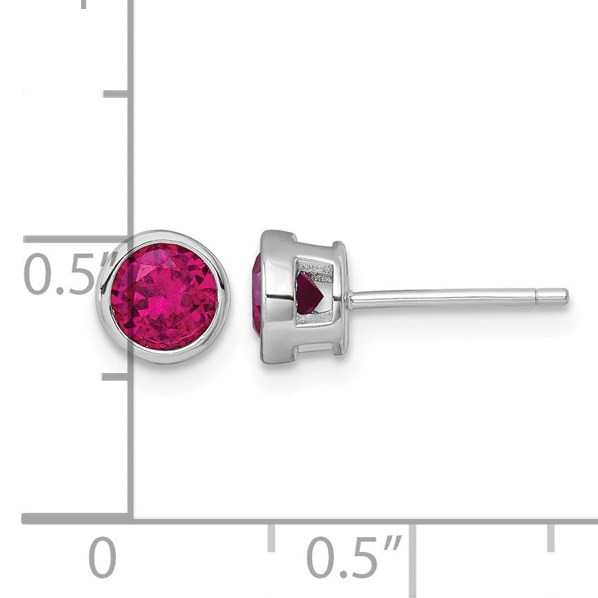 Sterling Silver Rhodium-plated Polished Bezel Set 6.2mm Round Red CZ Stud Earrings