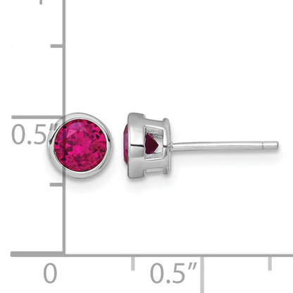 Sterling Silver Rhodium-plated Polished Bezel Set 6.2mm Round Red CZ Stud Earrings