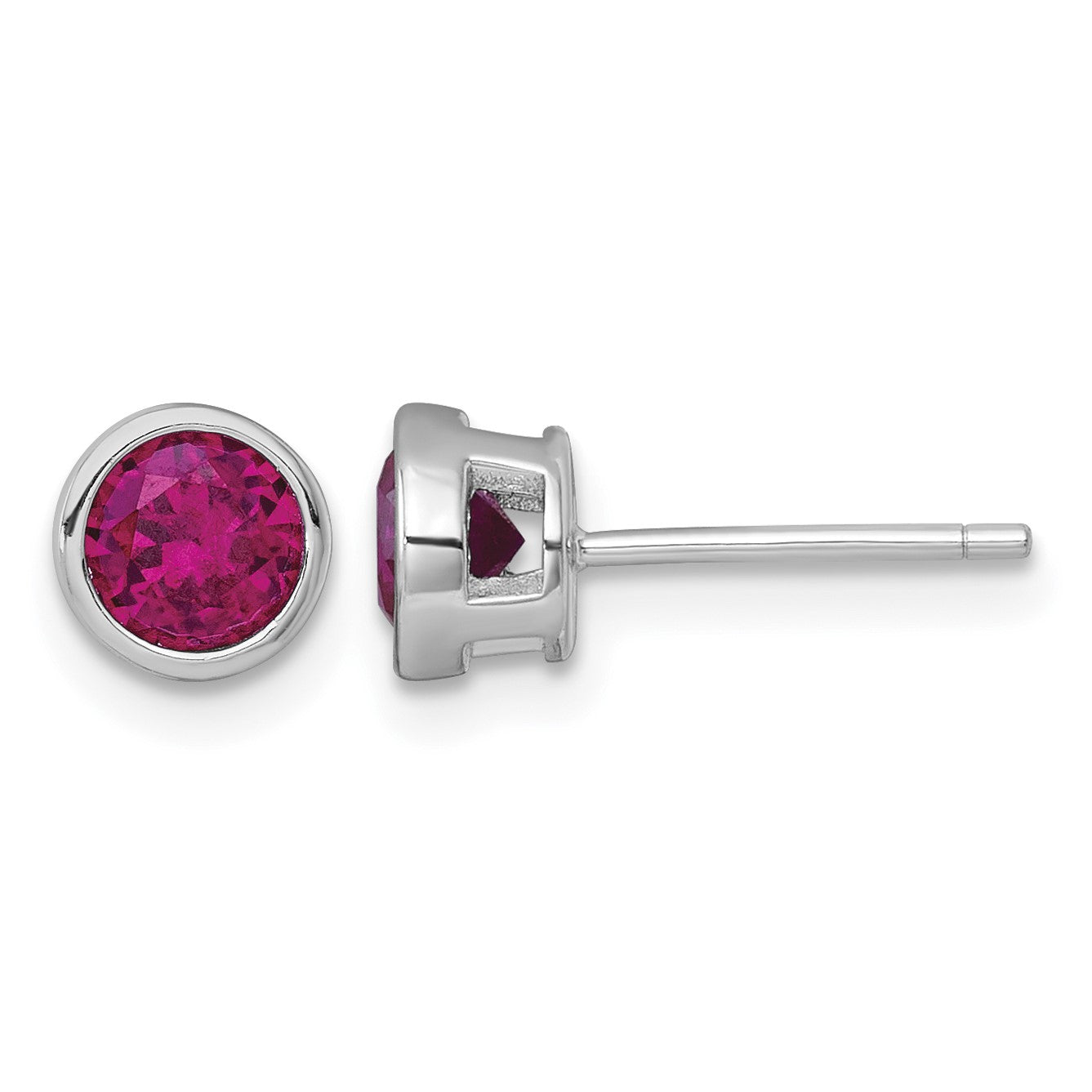 Sterling Silver Rhodium-plated Polished Bezel Set 6.2mm Round Red CZ Stud Earrings