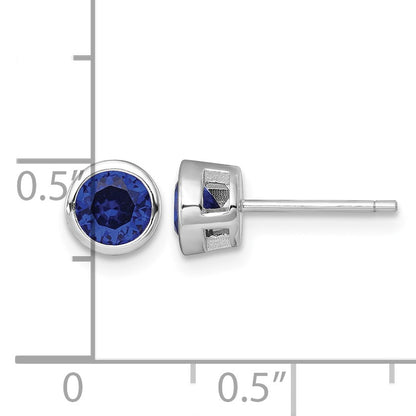 Sterling Silver Rhodium-plated Polished Bezel Set 6.2mm Round Blue CZ Stud Earrings