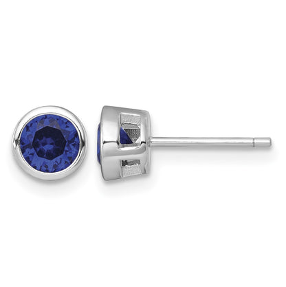 Sterling Silver Rhodium-plated Polished Bezel Set 6.2mm Round Blue CZ Stud Earrings