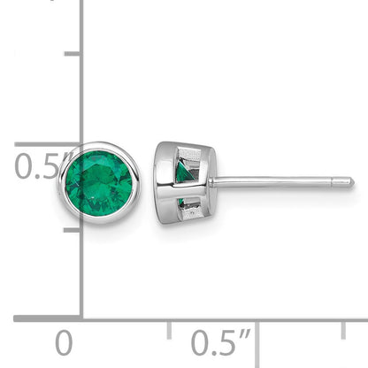 Sterling Silver Rhodium-plated Polished Bezel Set 6.2mm Round Green CZ Stud Earrings