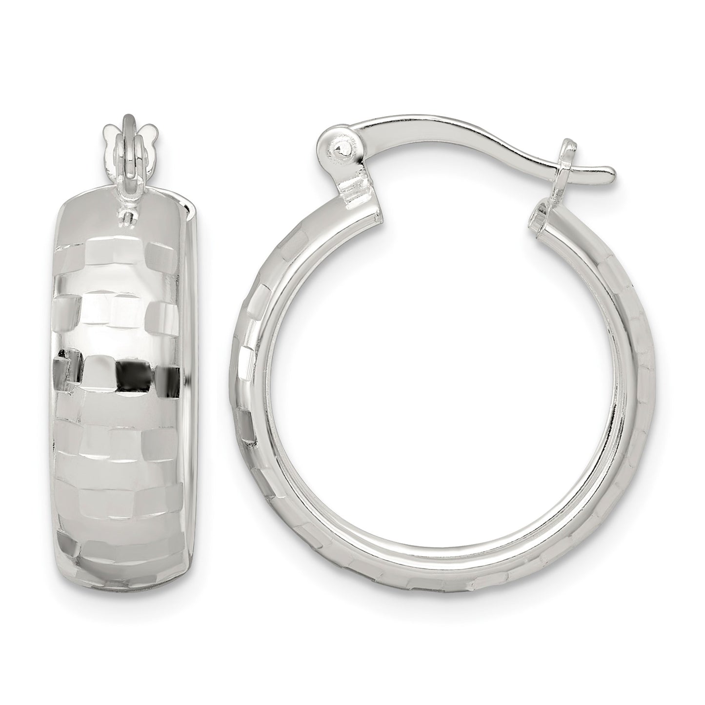 Sterling Silver Polished Diamond-cut 20x6mm Round Hoop Earrings