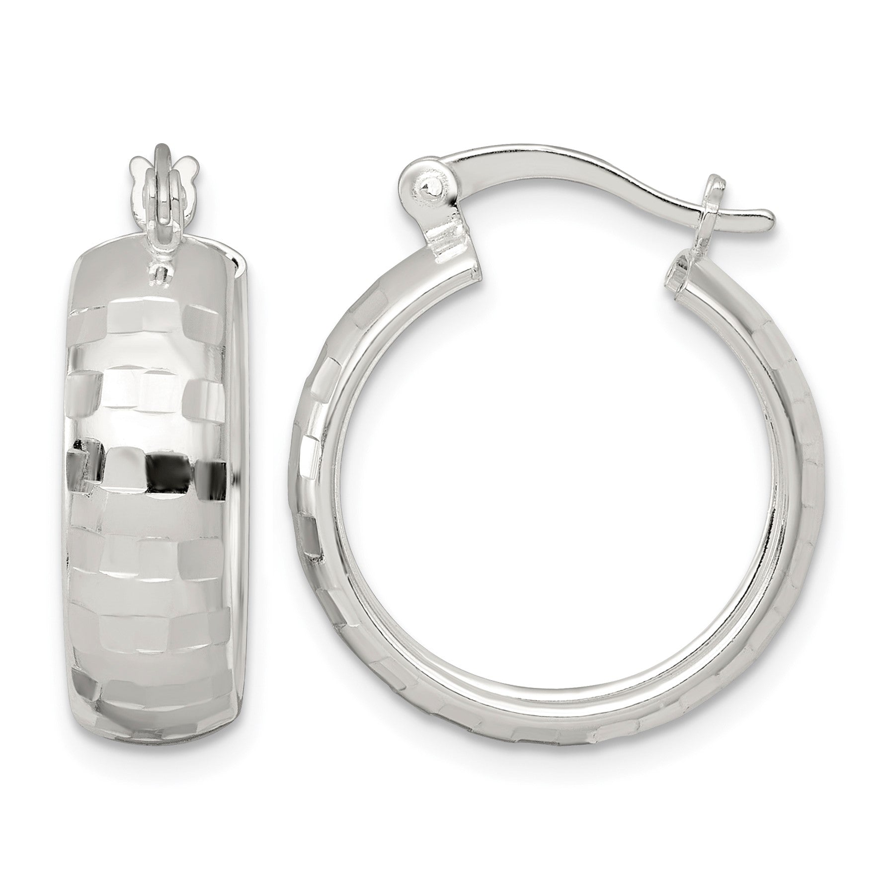 Sterling Silver Polished Diamond-cut 20x6mm Round Hoop Earrings