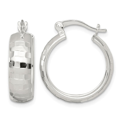 Sterling Silver Polished Diamond-cut 20x6mm Round Hoop Earrings