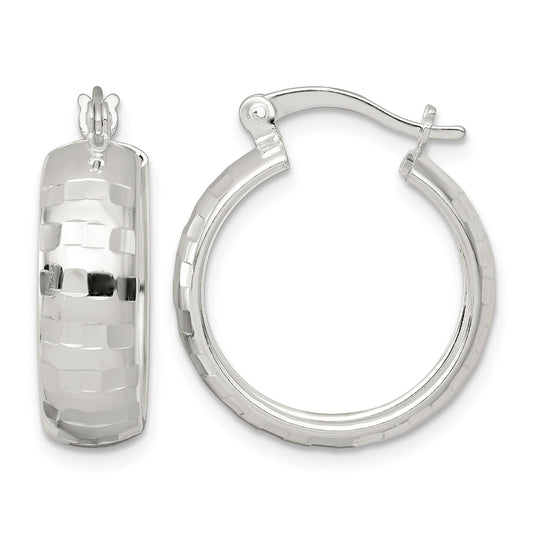 Sterling Silver Polished Diamond-cut 20x6mm Round Hoop Earrings