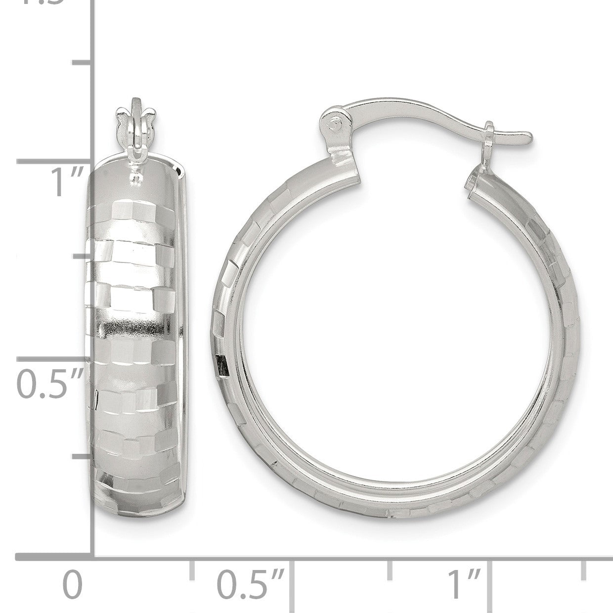 Sterling Silver Polished Diamond-cut 25x6mm Round Hoop Earrings