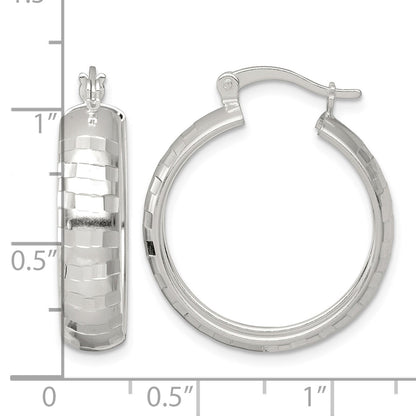 Sterling Silver Polished Diamond-cut 25x6mm Round Hoop Earrings