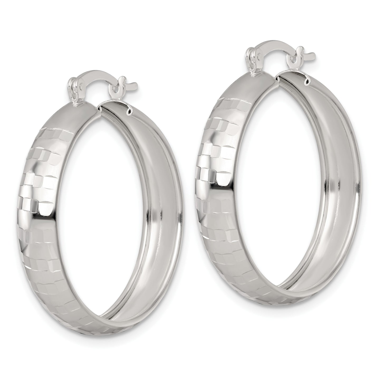 Sterling Silver Polished Diamond-cut 30x6mm Round Hoop Earrings