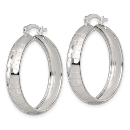 Sterling Silver Polished Diamond-cut 30x6mm Round Hoop Earrings