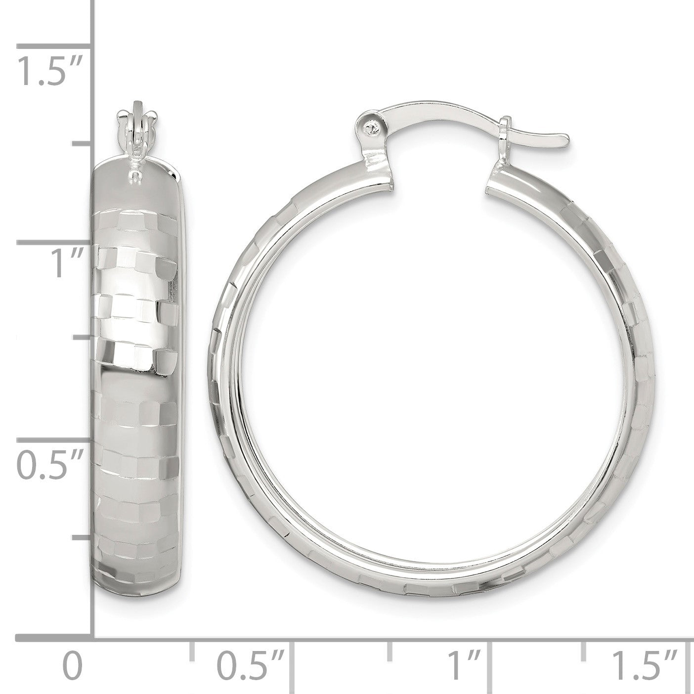 Sterling Silver Polished Diamond-cut 30x6mm Round Hoop Earrings
